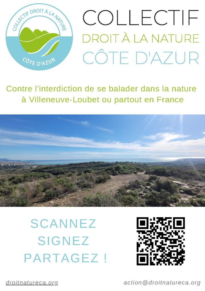 Flyer du Collectif Droit à la Nature Côte d'Azur avec lien vers la pétition