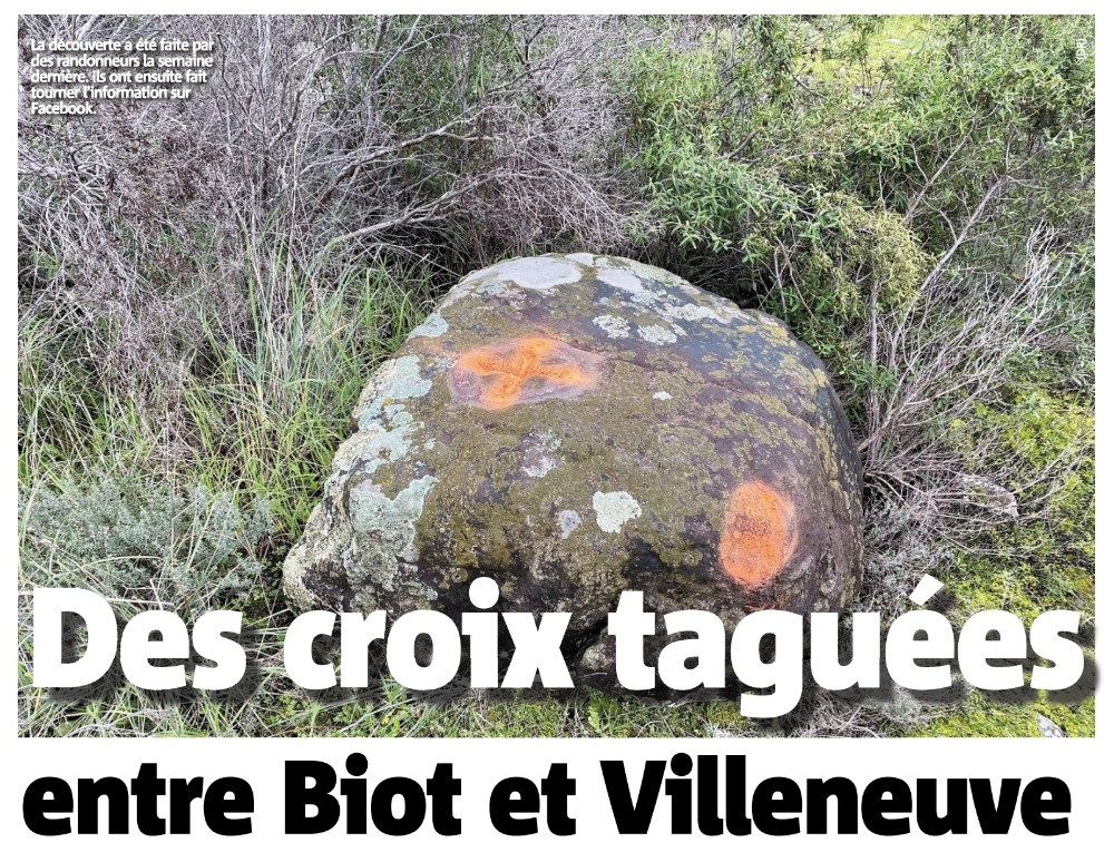 Des croix taguées entre Biot et Villeneuve-Loubet